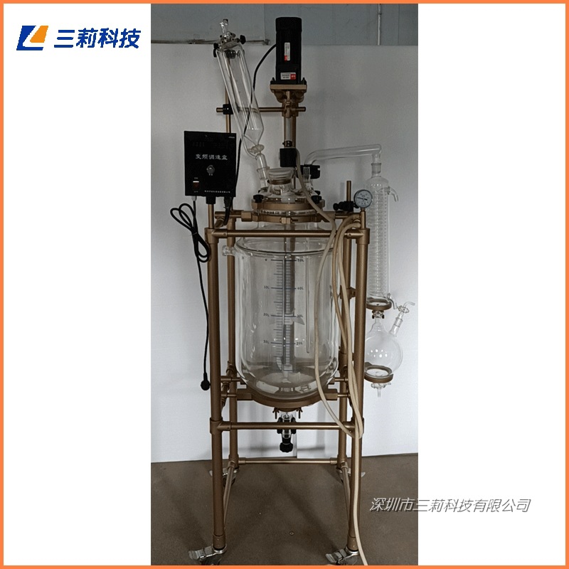 S212-100L双层玻璃反应釜 喷塑防腐型中试型双层玻璃反应釜