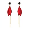 Trend silver needle, red fashionable long earrings with tassels, silver 925 sample, internet celebrity, flowered