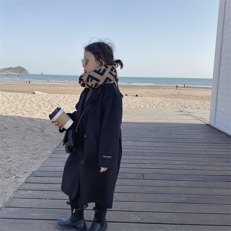 여아 모직 자켓 2022 가을, 겨울 아동복 한국식 중대형 아동 서양식 양면 모조 캐시미어 롱 코트