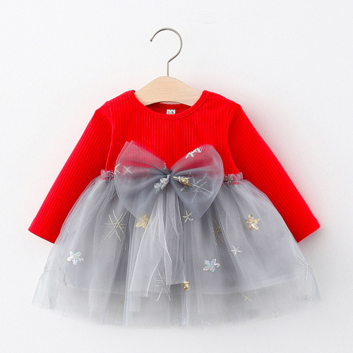 875 children's dress baby skirt small and medium children's clothing long-sleeved mesh splicing princess dress bottoming skirt on behalf of