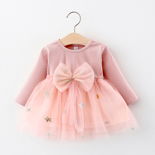 875 children's dress baby skirt small and medium children's clothing long-sleeved mesh splicing princess dress bottoming skirt on behalf of