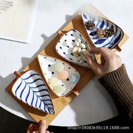 手绘釉下彩小吃碟组合 创意日式树叶碟酱料凉菜碟餐厅家用陶瓷碟