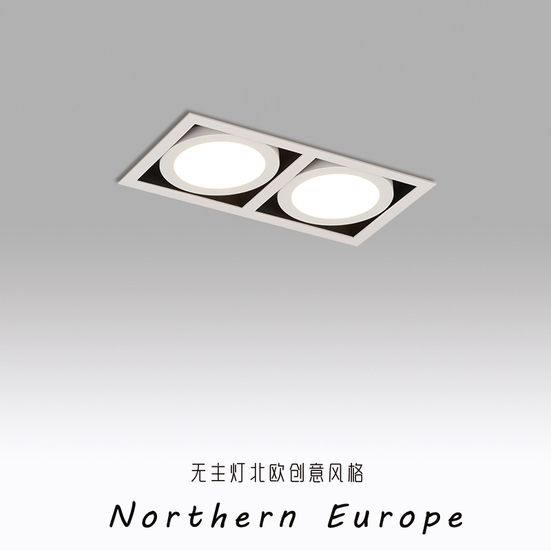 Ultra-thin double-headed downlight concealed LED embedded bucket lamp grille single-headed astigmatism headless lamp bean gall lamp