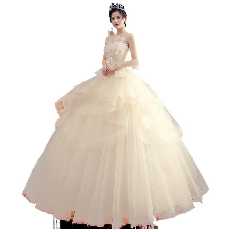 Nuevo vestido de novia estilo bosque color champán talla grande 2026 para novias pequeñas, vestido de novia de ensueño para fotografía de viajes.