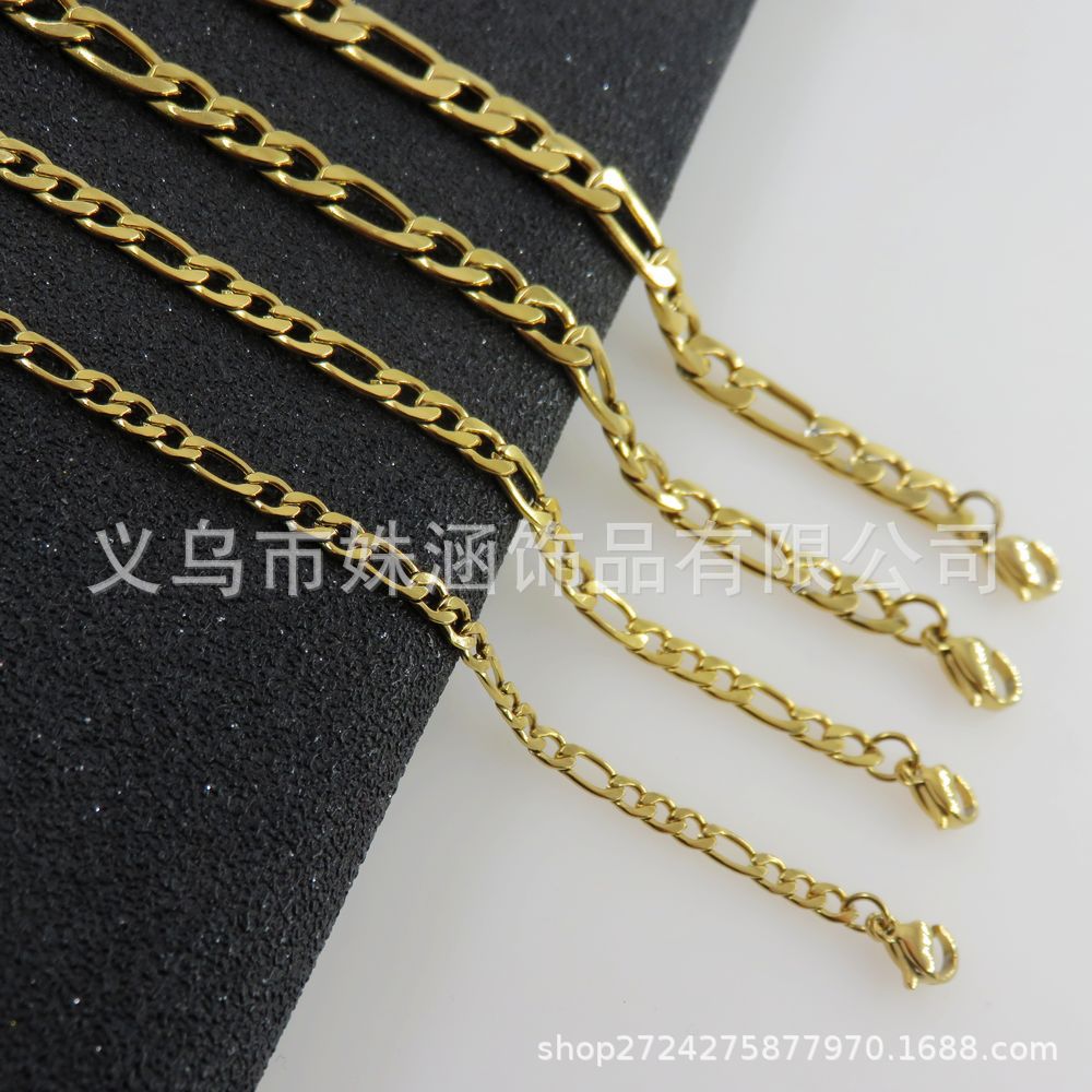 金色不锈钢nk链 欧美外贸nk3：1项链 嘻哈韩国饰品 钛钢吊坠配链
