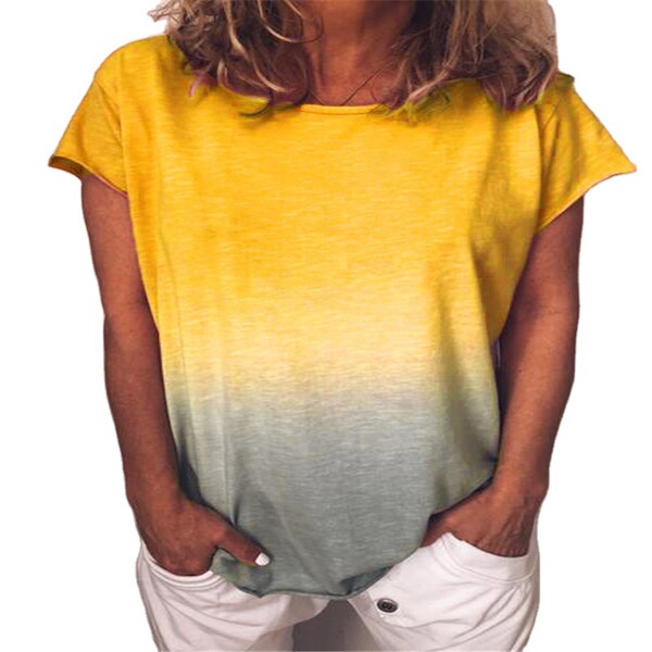 Summer rainbow T-shirt with a round collar