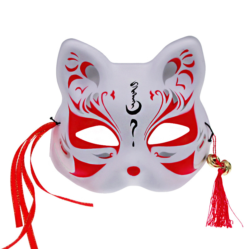 Máscara de cosplay de zorro de media cara, pintada a mano, divertida, de pulpa de papel y plástico, estilo japonés, con diseño floral navideño. image 8