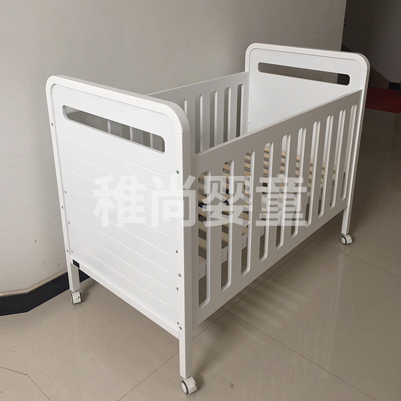 Solid Wood Crib, Height-Adjustable Baby Rocking Bed, Processed and Customized with Rollers, Splicable White Kidsren's Bed