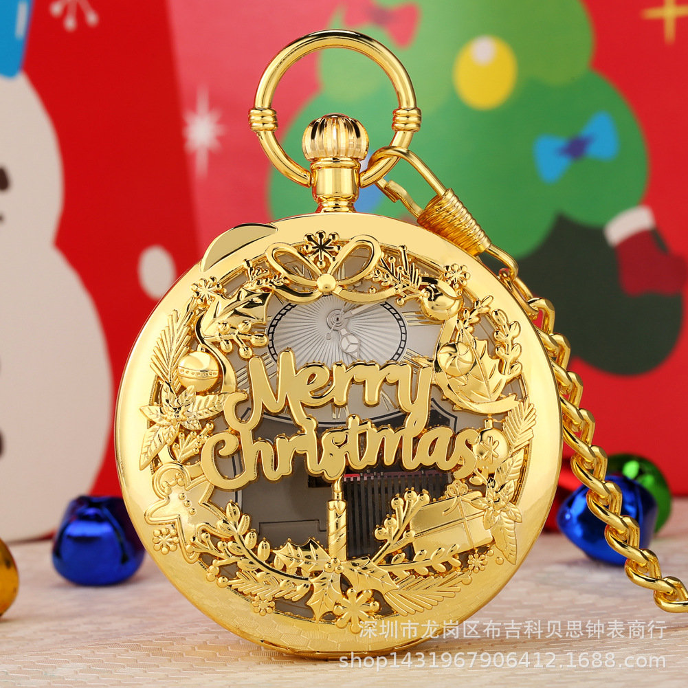 Music Watch Hot-Selling New Product Creative Cartoon Quartz Music Pocket Watch Merry Christmas Christmas Music Box