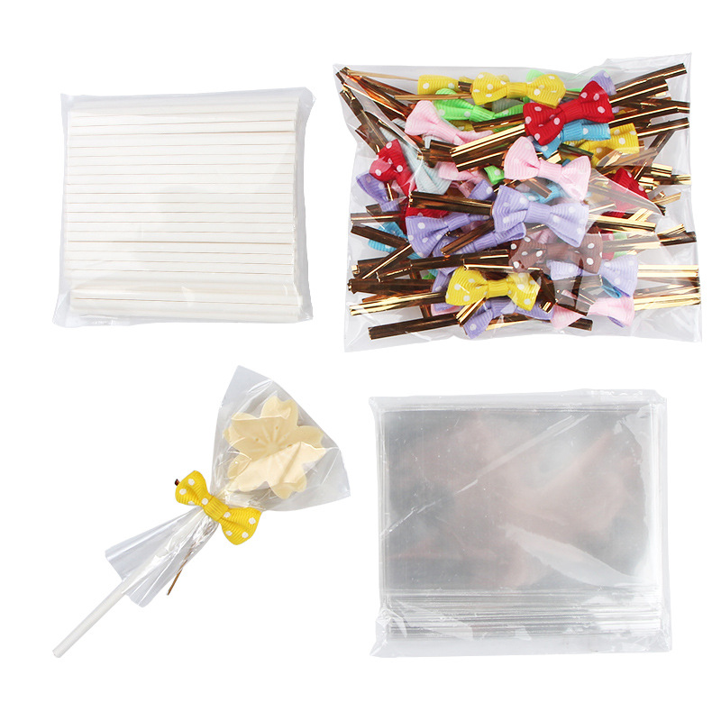 Lollipop bolsa de embalaje de tres piezas de papel palo transparente bolsa de embalaje corbata de seda traje de dibujos animados