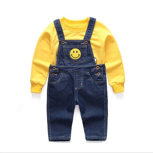 Children's Day performance outfit, cartoon denim overalls set for kids, spring/autumn style two-piece romper pants set