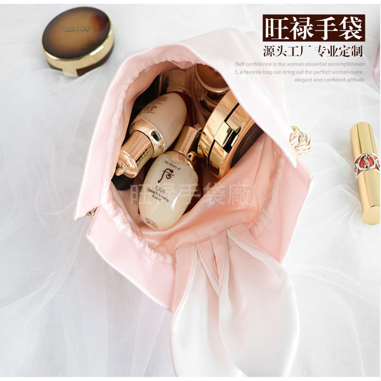 Cute rabbit ears drawstring cosmetic bag portable shoulder bag portable storage bag satin cloth drawstring bag embroidered LOGO