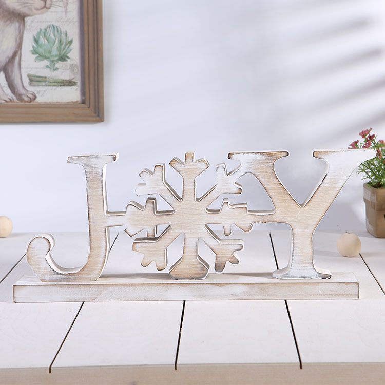 New Christmas decorations, JOY-shaped ornaments, snowflake-shaped wooden ornaments for home decoration.