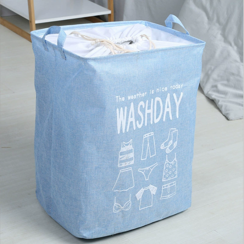 Folding laundry basket, toy, handheld storage basket, storage system, drawstring, cotton and linen