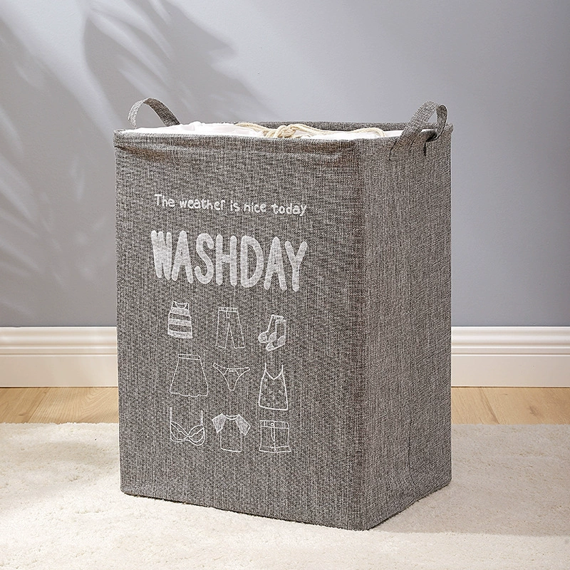 Folding laundry basket, toy, handheld storage basket, storage system, drawstring, cotton and linen