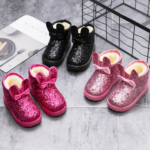 Sparkling Rabbit Ear Snow Boots for Girls, Children's Snow Boots Manufacturer Wholesale with Dropshipping
