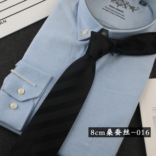 Business men's 8cm mulberry silk hand-tied tie executive casual formal wear wide striped solid color suit accessories