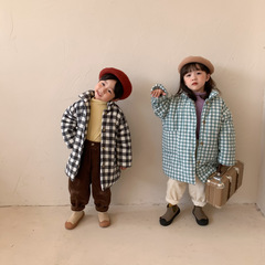 2024 Winter New Model Cotton Coat for Boys and Girls with Plaid Pattern, Long Style, Warm, Casual, and Personalized 