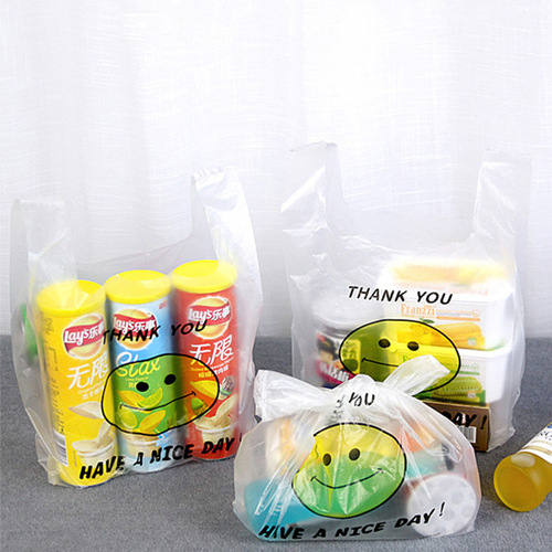 Shopping bag transparent smiley face plastic bag fruit stall supermarket shopping takeaway packaging vest bag handbag wholesale