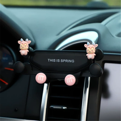 car mobile phone holder cute: Car phone holder - pink-deer