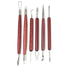 6-Piece Set of Ceramic Art Tools, Red Wood Dual-Head Laser Knife, Clay Shaping and Refining Tools, Sculpting Tool Kit