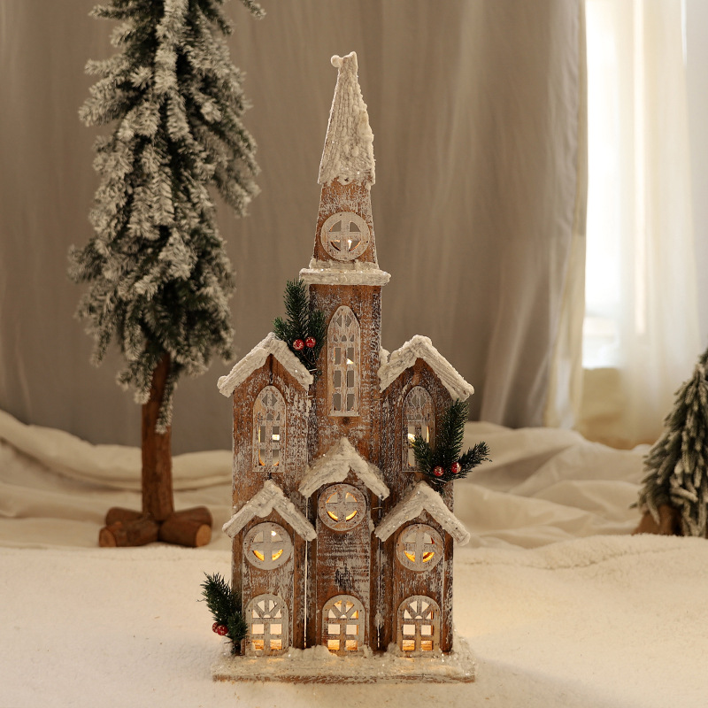 Verzauberte Weihnachtshäuser aus Holz mit LED-Beleuchtung – Verschneite Hütte, Schloss & Blockhütte als Dekoration für Weihnachtsdekorationen, Fensterbänke & Weihnachtsszenen_voghion.com