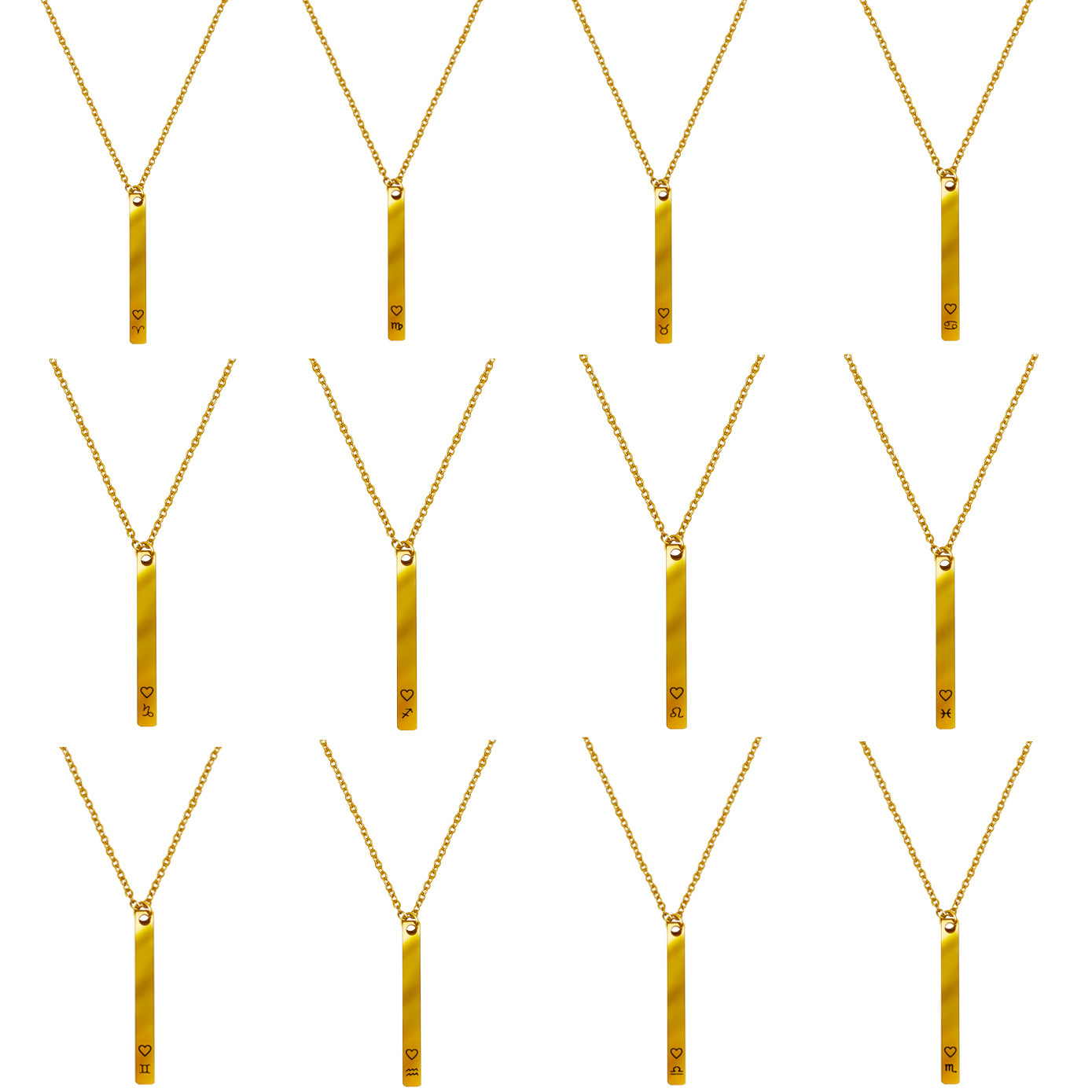 亚马逊 不锈钢钛钢十二星座项链锁骨链女 简约长方形直条项链批发