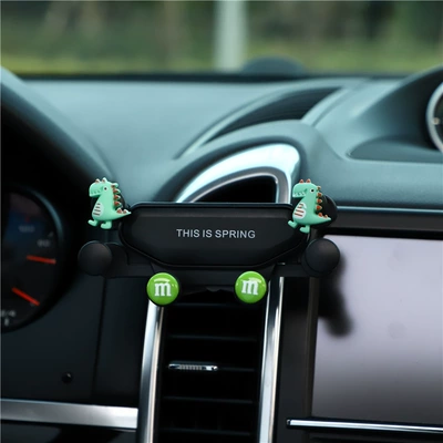 Car phone holder, mobile phone holder cute car - green-dinosaur