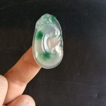 精雕冰种翡翠色如意吊坠 缅甸冰种飘花如意吊坠 男女款玉坠玉器