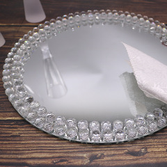 酒店婚禮用餐盤邊部銀色方塊鏡面盤日用會所樣板間裝飾西餐盤擺件