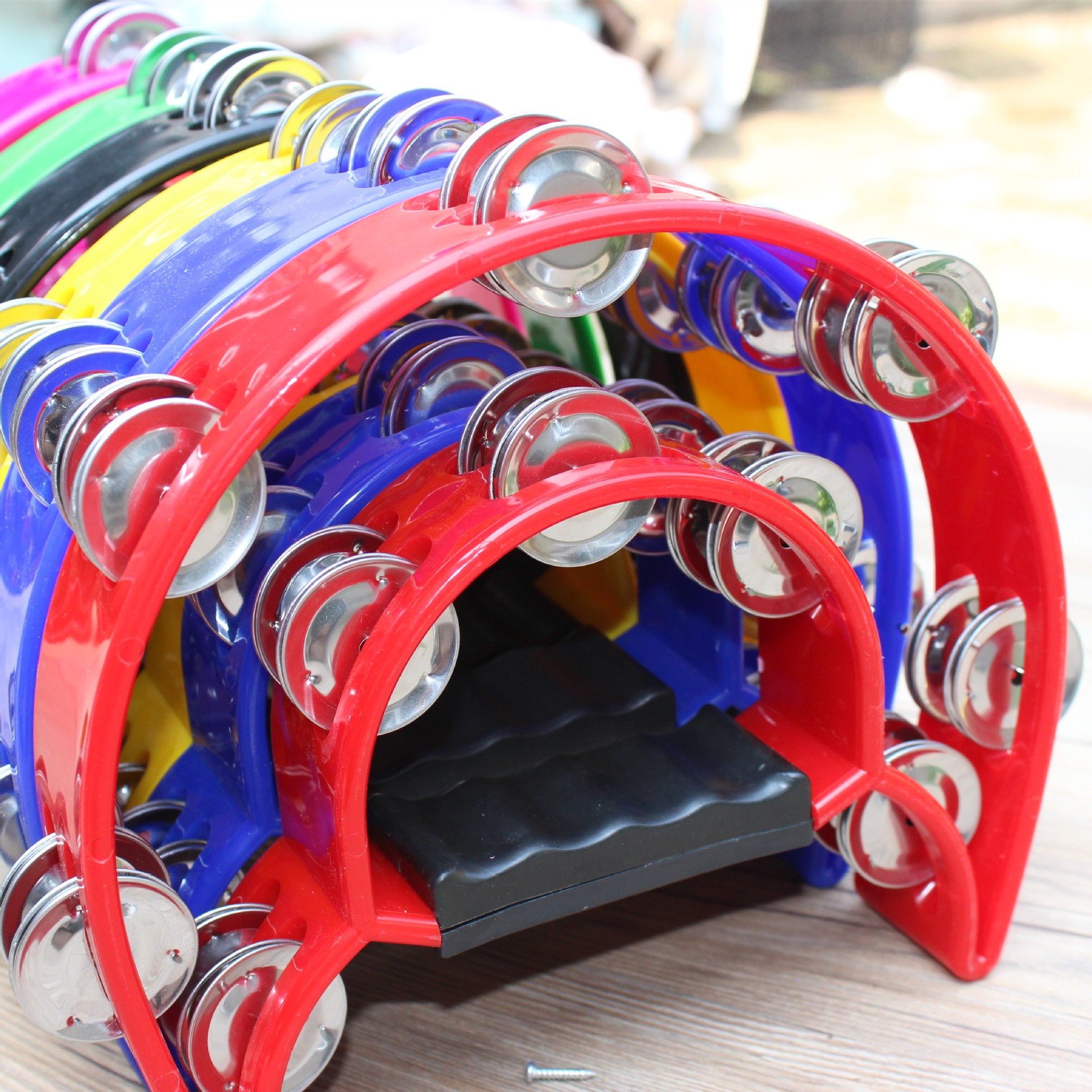 KTV sonajero percusión instrumento pandereta bar Entretenimiento alegría gran campana de plástico doble fila anillo tambor flor