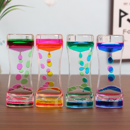 Dynamic small waist two-color liquid oil leakage hourglass timer decompression daze acrylic creative gift ornaments