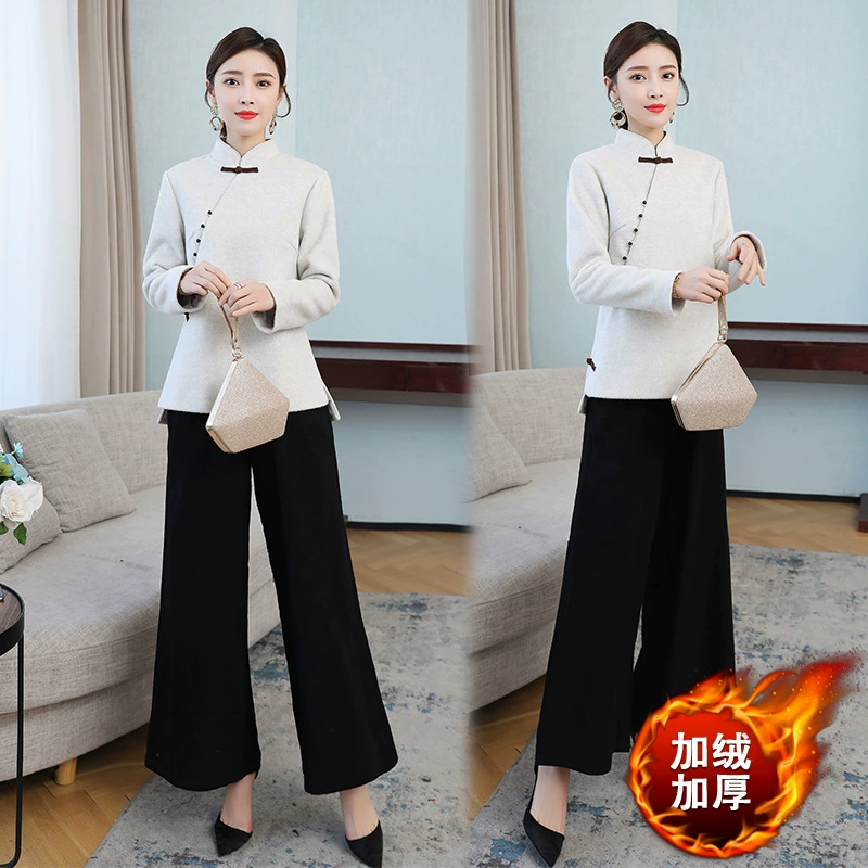 9005 Real Shot 2023 зимняя приталенная Женская шерстяная куртка ханьфу чайный мастер дзен Искусство китайский стиль для женщин