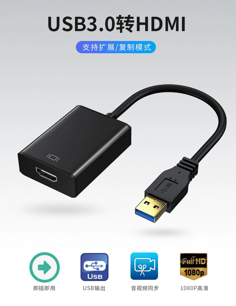 Конвертер USB3.0 в HDMI с поддержкой высокого разрешения 1080P, без драйверов, синхронизация аудио и видео HDMI для проектора