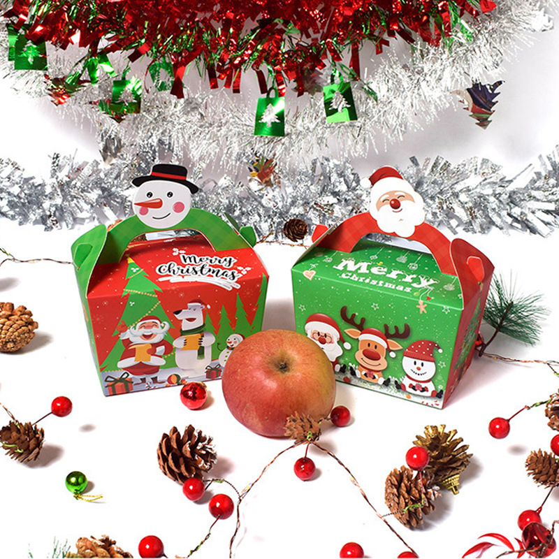 韩版手提圣诞节平安夜礼物盒现货圣诞节可爱礼品盒烘焙包装盒批发