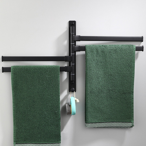 Black bathroom space aluminum rotating towel bar bathroom towel rack square storage rack movable rod 2-5 rods