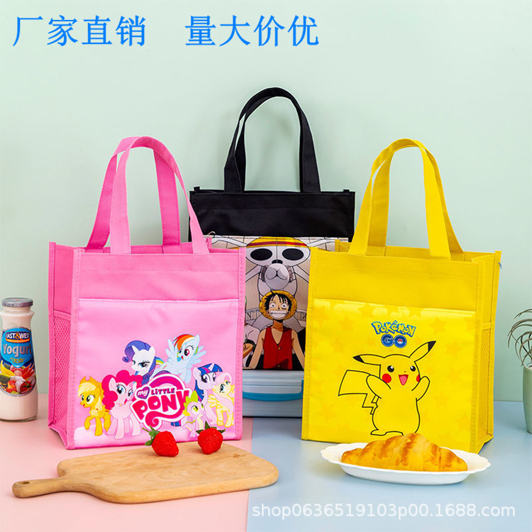 Factory Direct square waterproof lunch box bag Children's Environmental Protection lunch bag cartoon handbag canvas bag