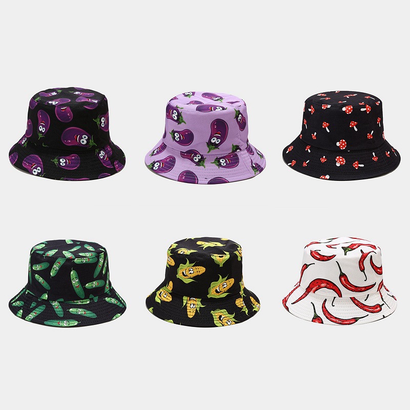 Sombrero de pescador con estampado de vegetales creativo y novedoso 2026 para mujer, sombrero de sol informal para exteriores de verano, sombrero tipo pescador versátil.