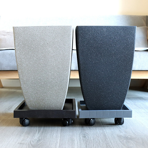 Square movable planter tray with plastic thickened base and swivel casters, square resin tray with wheels planter