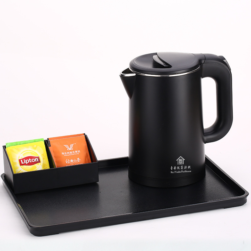 Hervidor eléctrico para hotel con apagado automático, hervidor eléctrico anti-quemaduras de 0.8L, hervidor de agua de acero inoxidable 304, logotipo personalizable
