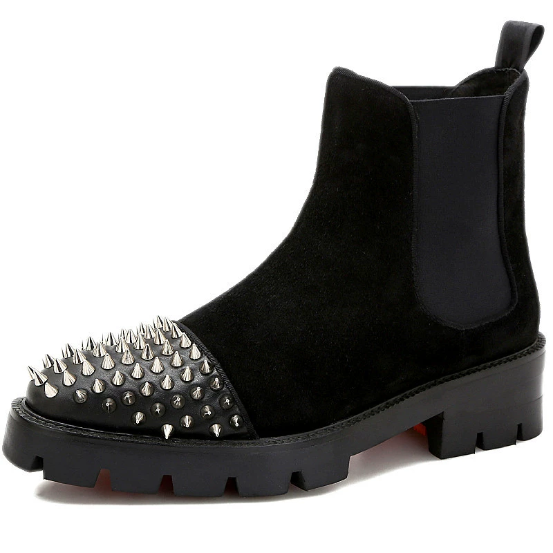 Ботинки Челси Мужские ботинки из натуральной кожи с высоким берцем и толстой подошвой с заклепками Верхний слой воловьей кожи Осенне-зимние короткие сапоги Ботинки из матовой кожи Мужские