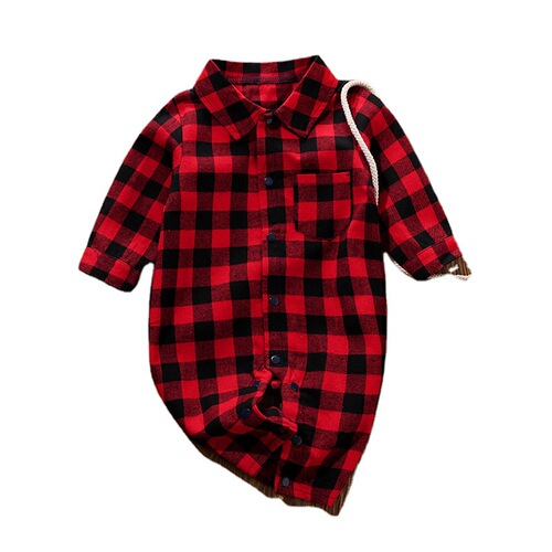 Minimalist Gentleman Baby onesie Spring and Autumn Grid Gentleman 0-1 year old baby crawling outfit outdoor clothing cross-border