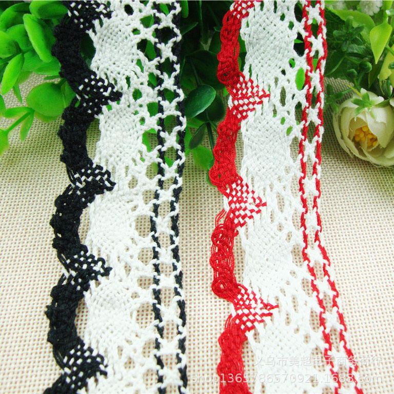 4cm双色棉线机织精美花边 车轮童装DIY帽饰布艺领口窗帘辅料