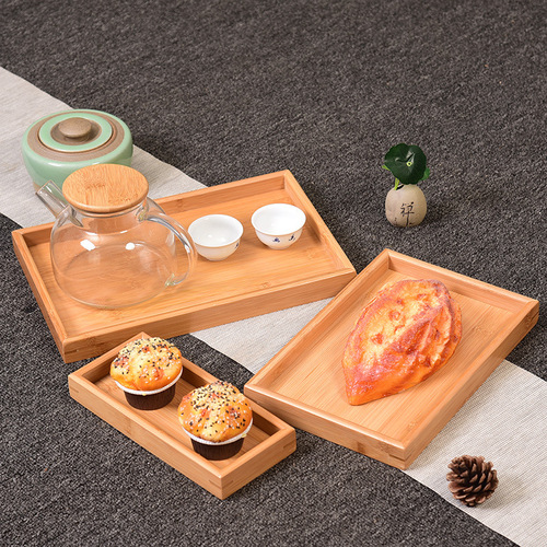 Bamboo hotel right-angle tray tea tray household bamboo handle tray restaurant fast food tray binaural fruit tray