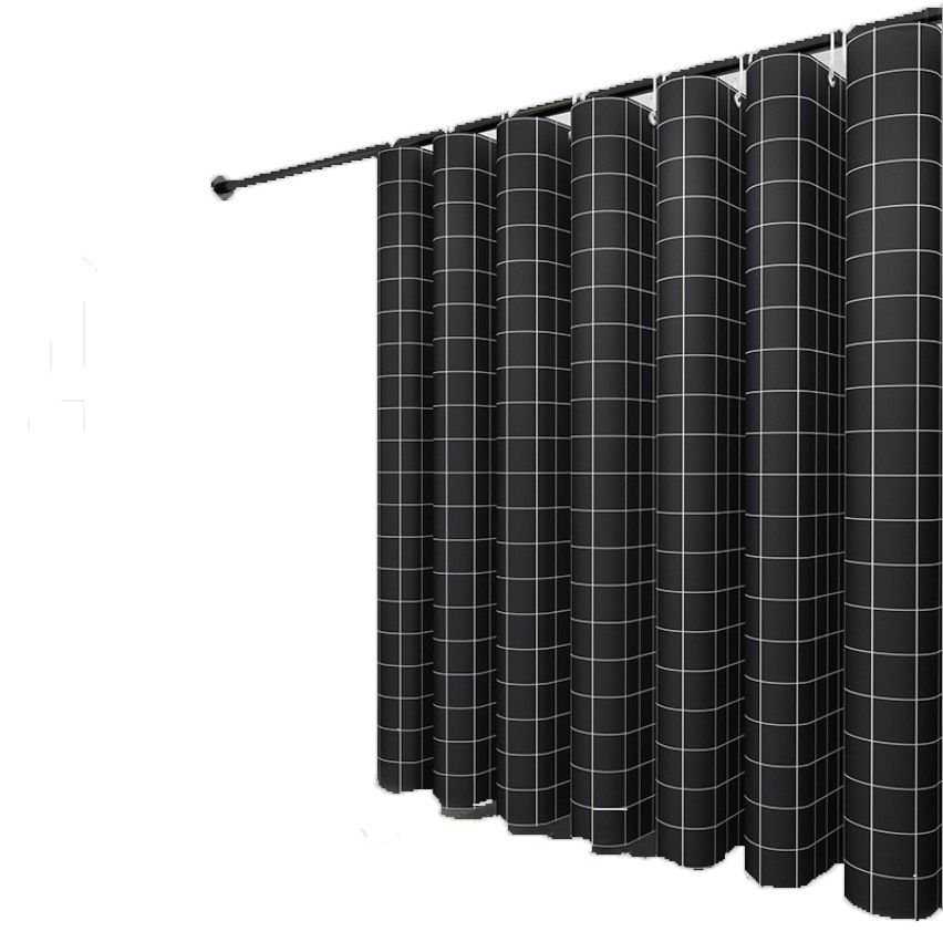 Amazon Venta caliente Cortina de ducha a cuadros negro gruesa cortina impermeable Cortina de ducha de poliéster cortina de baño a prueba de moho traje de cortina de ducha