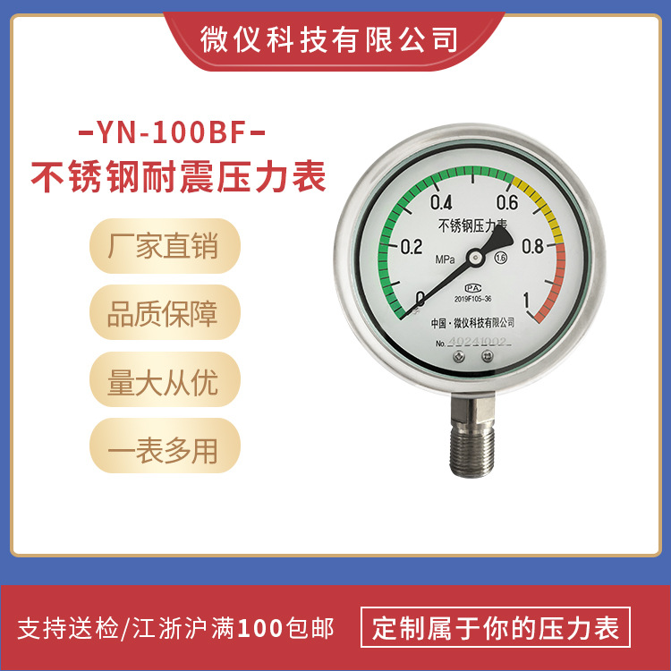 微仪 厂家直供304不锈钢抗震压力表充油抗震压力表yn100bf