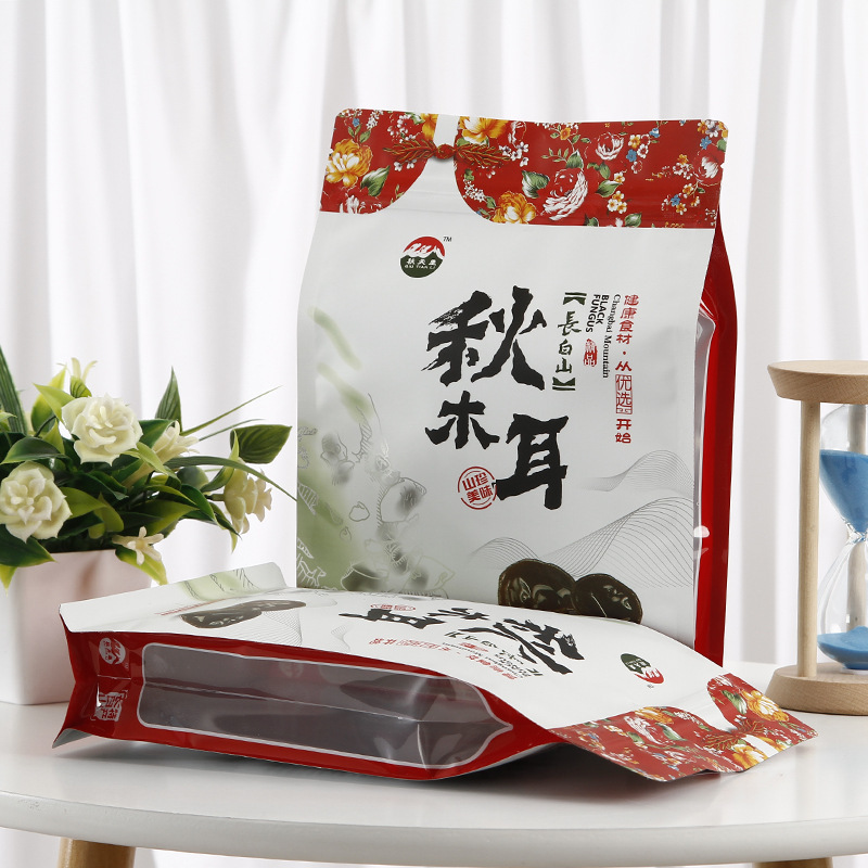 Food-Grade Autumn Fungus Aluminum Foil Packaging Bag with Eight-Sided Side Seal and Window, Composite Self-Sealing Zipper Food Packaging Bag
