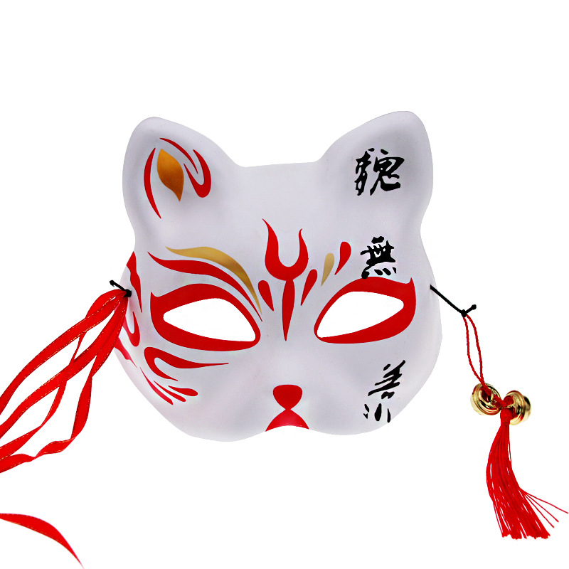 Máscara de cosplay de zorro de media cara, pintada a mano, divertida, de pulpa de papel y plástico, estilo japonés, con diseño floral navideño. image 5