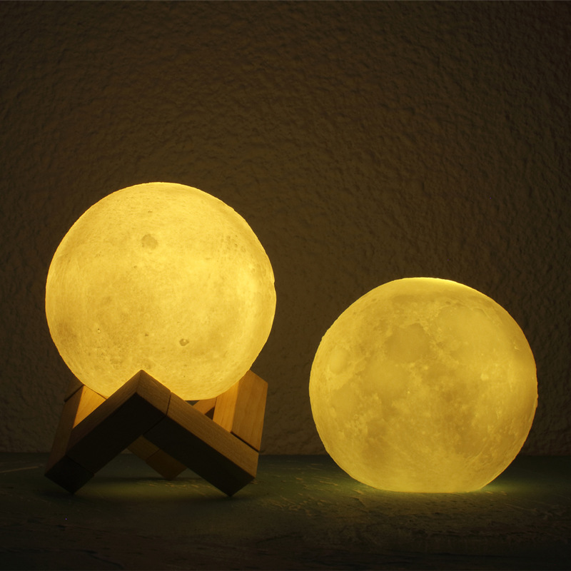 创意3D月球小夜灯儿童卧室床头柔光护眼灯摆件卡通装饰氛围灯台灯
