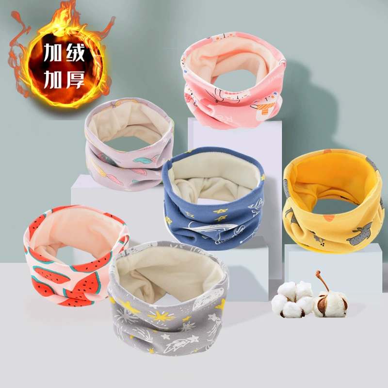 Зимний детский воротник-шарф 2025 года в корейском стиле с мультяшным принтом, из чистого хлопка, на флисовой подкладке, утолщенный, теплый, ветрозащитный